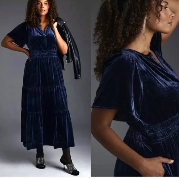 Anthropologie Dresses & Skirts - Anthropologie Somerset Navy Velvet Tiered Maxi Dress Boho Holiday NWT Sz 3X